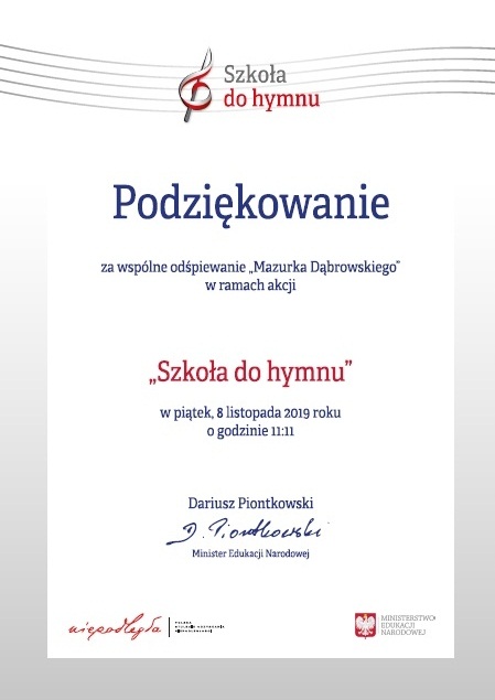 podziękowanie szkoła do hymnu a